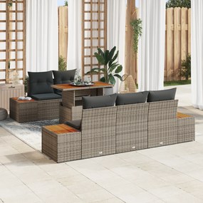 Conjunto de Sofá de Jardim de 6 Peças com Almofadas Cinza Rattan Poli