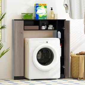 Estante sobre sanita de casa de banho 87,5 x 18 x 98 cm com 2 portas e 2 compartimentos abertos Preto e Castanho