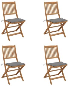 vidaXL Cadeiras de jardim dobráveis c/ almofadões 4 pcs acácia maciça
