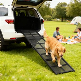 Rampa dobrável para cães em aço 191 x 50 x 4 cm, escada para cães com superfície antiderrapante, capacidade de 180 kg, preta