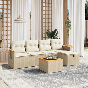 vidaXL 6 pcs conjunto de sofás p/ jardim com almofadões vime PE bege