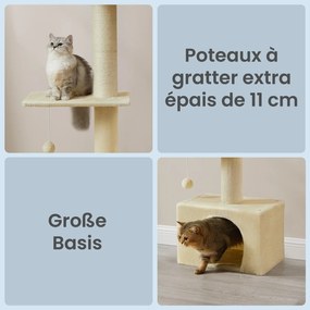 Arranhador para gatos, ajustável em altura 45 x 30 x (231-291) cm, com vários níveis e caverna bege