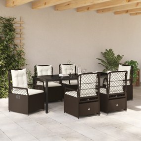 Conjunto de Jantar de Jardim de 7 Peças de Vime Poliéster Castanho
