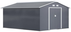 Outsunny Abrigo de Jardim Metálico 340x386x200cm Abrigo de Exterior para Armazenamento de Ferramentas com Base Incluida 4 Janelas de Ventilação e Porta Corredeira Cinza