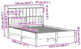 Cama com estante sem colchão 120x190 cm pinho maciço