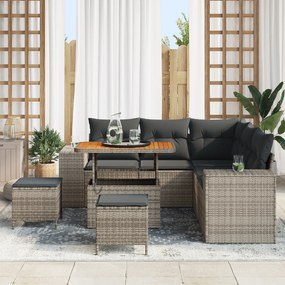 Conjunto de Sofá de Jardim vidaXL 8 Peças com Almofadas Cinza Rattan P