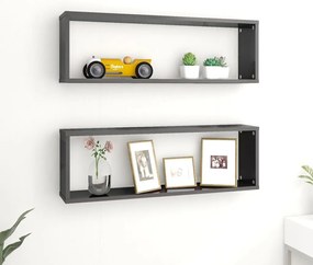 vidaXL Estantes parede cúbicas 2 pcs contr. 80x15x26,5 cm cinza brilh.
