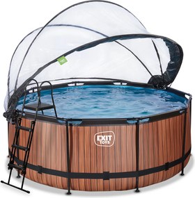 Piscina redonda Wood de 360 x 122 cm com bomba de filtro de areia, cobertura e bomba de calor - castanha
