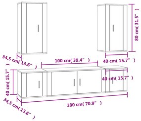 5 pcs conjunto móveis de TV madeira processada branco brilhante