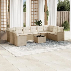 11 pcs conjunto sofás de jardim c/ almofadões vime PE bege