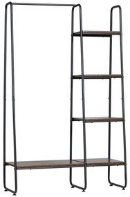 HOMCOM Suporte Cabides 4 Prateleiras Armazenamento Barra Pendurar Estilo Industrial Funcional Moderno 101x39x160cm Marrom Preto | Aosom Portugal