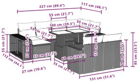 11 pcs conjunto sofás de jardim c/ almofadões vime PE preto