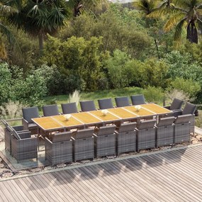 vidaXL 19 pcs conjunto jantar p/ jardim c/ almofadões vime PE cinzento
