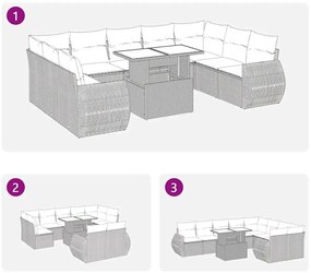10 pcs conj. sofás jardim c/ almofadões vime PE/acácia castanho