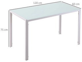 Mesa Sala de Jantar de Cristal Mesa Retangular para 4-6 pessoas com Pés de Metal Multifuncional para Cozinha 120x60x75cm Branco