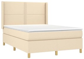 Cama box spring c/ colchão e LED 140x200 cm tecido cor creme