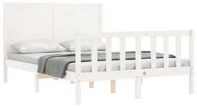 Estrutura de cama com cabeceira 140x200cm madeira maciça branco