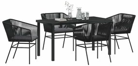 Conjunto de Jantar de Jardim 5 Peças com Almofadas Pretas de Poliratan