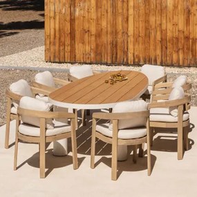 Conjunto De Mesa Oval Taneli, 260x110 Cm, Feito De Alumínio E Madeira De Teca, E 8 Cadeiras De Jardim Em Madeira De Acácia Uleno Madeira De Teca -