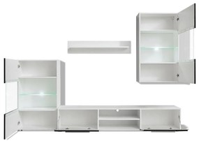 Armário TV de parede expositor com LED alto brilho, preto, 4 pcs