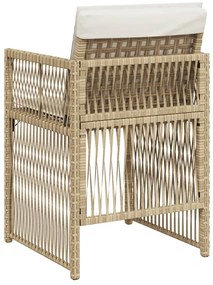 Cadeiras de jardim com almofadões 4 pcs vime PE bege