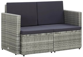 vidaXL Sofá de jardim de 2 lugares com almofadões vime PE cinzento