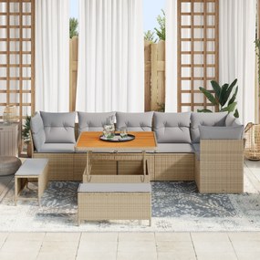 Conjunto de Sofá de Jardim vidaXL 9 Peças com Almofadas Bege Rattan Po