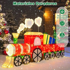 Comboio de Natal Iluminado com Presentes e 330 Luzes LED Decoração para Exterior Resistente às Intempéries com Estacas Branco Quente 215 cm