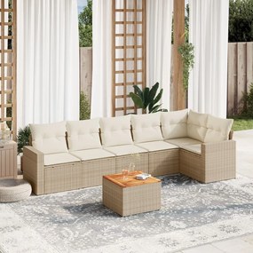 7 pcs conjunto de sofás p/ jardim com almofadões vime PE bege