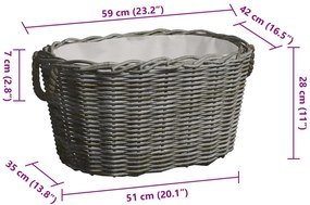 Cesto para lenha com pegas 59x42x28 cm salgueiro cinzento