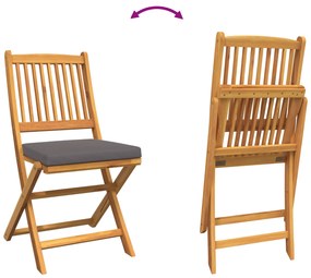 Cadeiras de Jardim Dobráveis vidaXL com Almofada Cinza 6pcs de Madeira