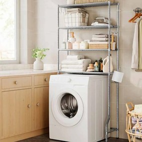Estante de sanita ou maquina lavar roupa de 4 níveis com prateleiras ajustáveis Cinzenta