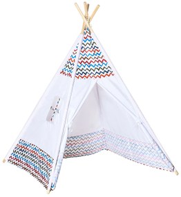 HOMCOM Tenda Tipi para Crianças acima de 3 Anos Tenda Tipi Infantil de Madeira Portátil com Janela para Interiores e Exteriores 120x120x155cm Branco