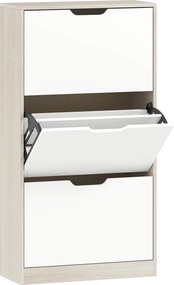 HOMCOM Sapateira de Madeira com 3 Compartimentos Abatíveis com Capacidade para 12 Pares 62,5x26x117,5 cm Branco e Madeira | Aosom Portugal