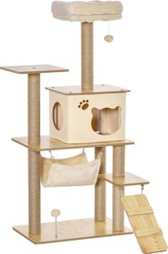 Árvore Arranhadora para Gatos Torre de Escalada com Plataformas Rede Escada Caverna Postes para Arranhar de Juta Bola Supensa e Descanso 60x40x130cm B