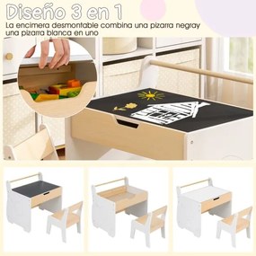 Conjunto de mesa e cadeira infantil de madeira 2 em 1 para crianças com tabuleiro removível, branco