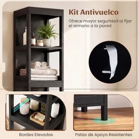 Armário para casa de banho 30,5 x 30,5 x 144 cm com 2 gavetas e 3 estantes Preto