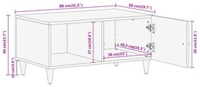 Mesa de centro 80x50x40 cm madeira de mangueira maciça