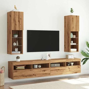 Móveis de TV c/ luzes LED 2pcs 30,5x30x102cm carvalho artisiano