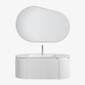 Conjunto De Móveis De Casa De Banho Em Madeira Com Lavatório Integrado Carsone Branco & Sem Unidade Auxiliar & Oval Led E Anti-embaciamento - Sklum
