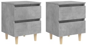 Mesas cabeceira 2pcs c/ pernas pinho 40x35x50cm cinza cimento