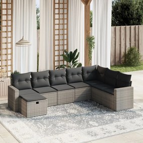 vidaXL 8 pcs conjunto sofás de jardim c/ almofadões vime PE cinzento