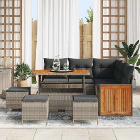 Conjunto de Sofá de Jardim de 9 Peças com Almofadas Cinza Rattan Polím