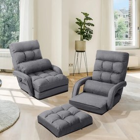 Sofá chão individual com almofada Poltrona multifuncional Cama dobrável para quarto Sala de estar Varanda 67 x 65 x 72 cm Cinzento