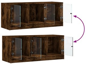 Móvel de TV c/ portas de vidro 102x37x42 cm carvalho fumado