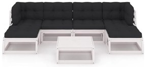 7 pcs conj. lounge de jardim c/ almofadões pinho maciço branco