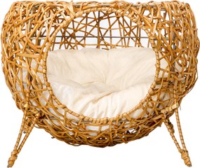 Cama para gatos Ø 40 x 32 cm,, cesto para gatos, casinha de rattan para gatos, almofada grossa, castanho claro