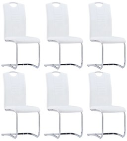 Cadeiras de jantar cantilever 6 pcs couro artificial branco