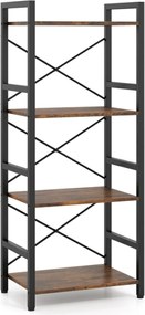 Estante de 4 níveis, Estrutura metálica resistente, design antideslizamento, 41,5 x 27,5 x 100 cm, Castanho rústico e preto