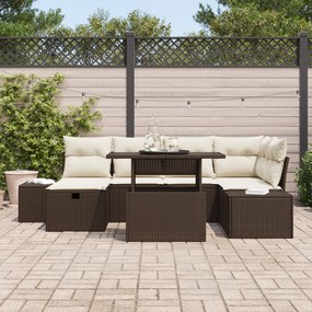 Conjunto de Sofá de Jardim com Almofadas Marrom em Rattan Poliéster